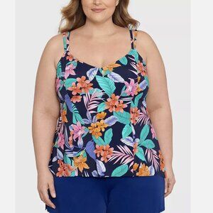 Swim Solutions Plus Size Printed Double-Strap Havana Nights Tankini Top 22W NWT